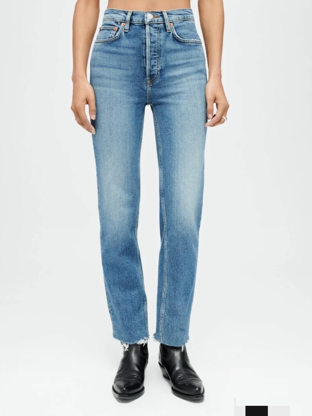 Re|Done COMFORT STRETCH HIGH RISE STOVE PIPE Button Fly Jeans Size 32 MSRP $265